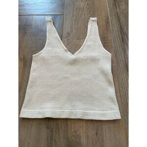 Sunday Skin Tank Womens One Size Cream V-Neck Ribbed Cropped Summer